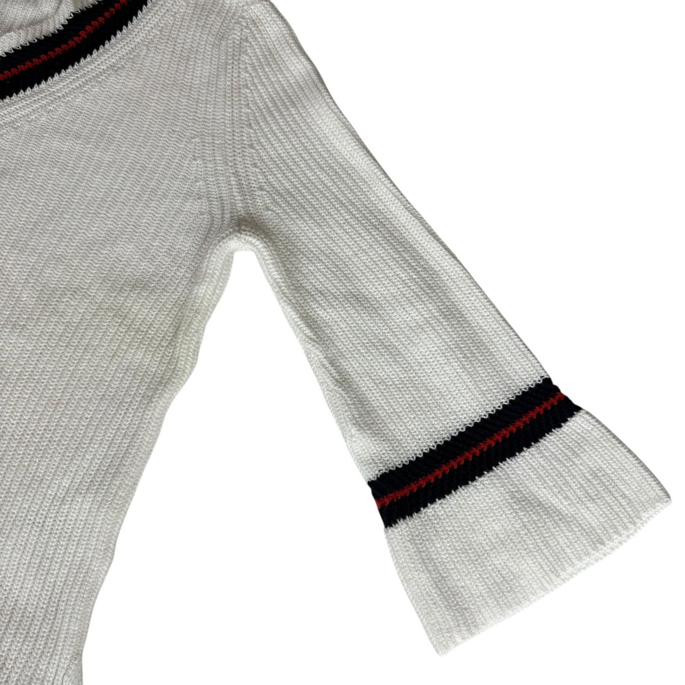 Cabi Ace hite Shaker Stitch V-Neck Pullover Sweater Striped Trim 5639 Small - Picture 9 of 10